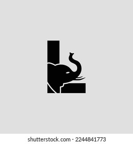 Initial letter L with elephant shape line art. Modern Elephant L Letter Alphabet Logo Design.