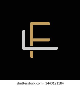 Initial letter L and F, LF, FL, overlapping interlock logo, monogram line art style, silver gold on black background