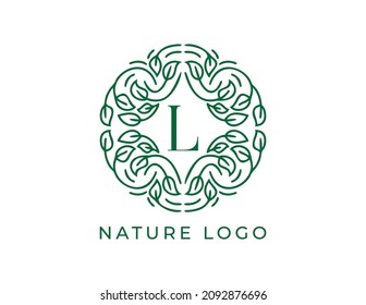 letra inicial L Modelo de ilustraciones de diseño de vectores con logotipo floral. 
Diseño con logotipo vectorial para productos naturales, floristería, cosméticos, ecológicos, salud, spa.