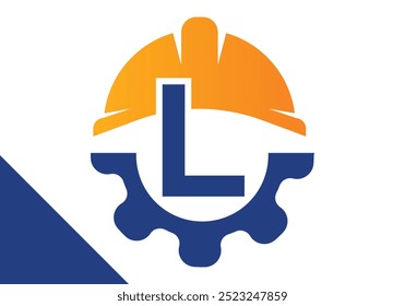 Initial Letter L with Gear and Helmet. Gear engineer logo design vector
