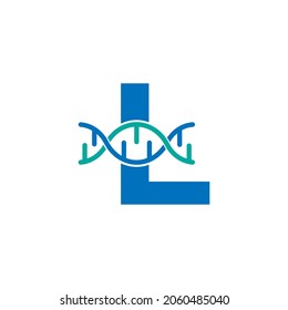 Letra inicial L Elemento de plantilla de diseño del logotipo del adn genético. Ilustración biológica
