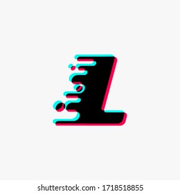 initial letter L with glitch liquid effect