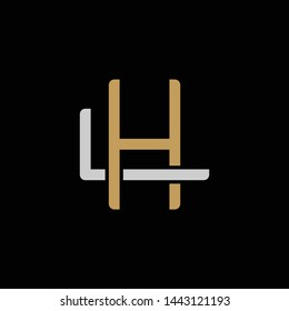 Initial letter L and H, LH, HL, overlapping interlock logo, monogram line art style, silver gold on black background