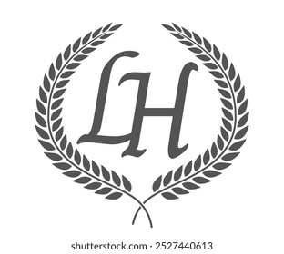 Initial letter L and H, LH monogram logo design with laurel wreath. Luxury calligraphy font.