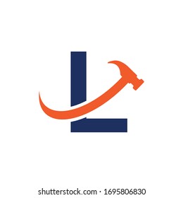 initial letter l hammer logo swoosh