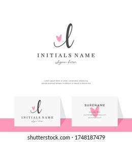 Initial letter L handwriting beauty logo design with watercolor love. Elegant and Feminine branding template - Vector