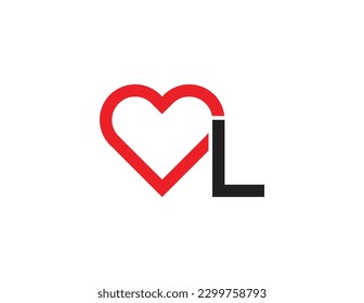 símbolo de signo de símbolo del icono del logotipo del corazón de la letra L inicial Diseño del elemento. Amor, Salud, Medicina, Aplicación de citas, Logotipo del Día de San Valentín. Plantilla de ilustración de vector