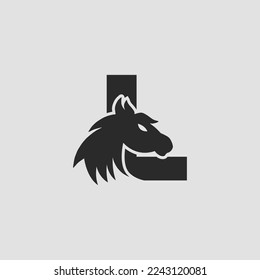 Initial letter L with horse vector logo design. Horse Letter L Illustration Template Icon emblem Isolated.