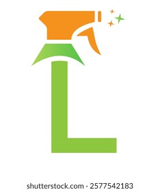 Initial Letter L House Cleaning Logo Concept With Hygiene Sprays Symbol