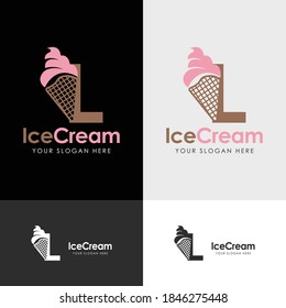 Initial Letter L with Ice Cream Logo Template Design. Vector illustration.