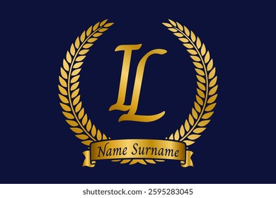 Initial letter I and L, IL monogram logo design with laurel wreath. Luxury golden calligraphy font.