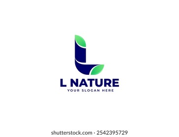 Initial Letter L with Leaf Icon Symbol Logo Inspiration. Green Leaf Symbol on Letter L Logo Design. Green and Natural Branding for Eco Business Identity. Alphabet Vector Logo Illustration.