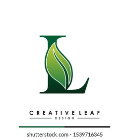 Initial Letter L With Leaf Luxury Logo. Green leaf logo Template vector Design. 