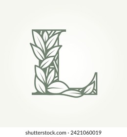 initial letter L with leaf ornament line art icon logo template vector illustration design. simple modern boutique, salon, spa logo concept