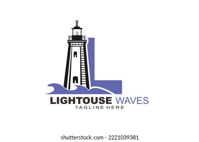 initial Letter L lightouse waves logo