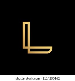 Initial letter L LL minimalist art logo, gold color on black background