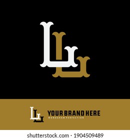 Initial letter L or LL overlapping, interlock, monogram logo, white and gold color on black background