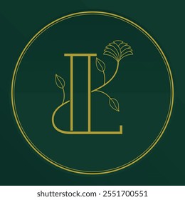 Initial letter L logo decorated with ornamental plants, elegant minimalist, 100% editable vector EPS.