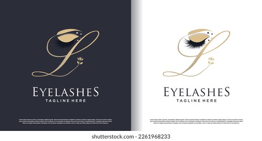 initial letter l logo design template with eyelash icon and creative concept premium vector