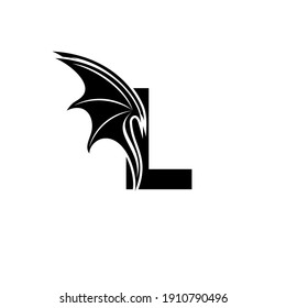 Initial letter L logo and Dragon wings symbol. Wings design element,  initial Letter L logo Icon, Initial Logo Template