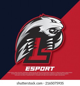 Initial letter L logo esport design, Panther esport logo design, Tiger mascot sport logo design