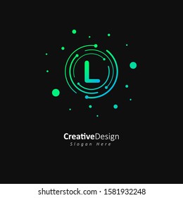 Initial letter l logo with gradation green and blue color, Technology and digital abstract dot connection