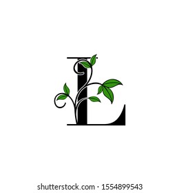 Initial Letter L logo icon.  Design concept Nature green leaves with letter logo icon black color.