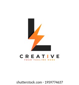 Initial Letter L Logo With Lighting Thunder Bolt. Alphabet Suitable for Fast, Power, Flash, Electric, Identity, Moving and Speed.