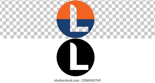 Initial Letter L Logo. Orange and Blue Ellipse  Shape Origami Style isolated on transparent and white Background. Flat Vector Logo Design Template Element for Business and Branding Logos