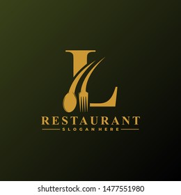 Initial Letter L Logo with Spoon And Fork for Restaurant logo Template. Editable file EPS10.