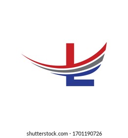 initial letter l logo swoosh wing red, blue and grey color