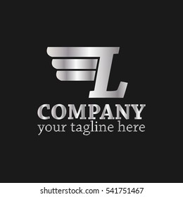 Initial Letter L Logo With Wings Icon Silver