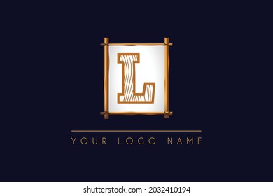 Initial Letter L Logo  with wood texture  and wooden frame icon logo design illustration symbol