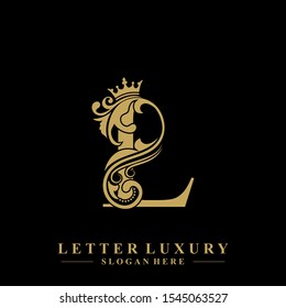 Initial letter L luxury beauty flourishes ornament with crown logo template.