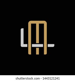 Initial letter L and M, LM, ML, overlapping interlock logo, monogram line art style, silver gold on black background