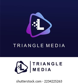 Letra inicial L con icono de juego multimedia y plantilla de diseño de logotipo de tecnología de información de botón de medios