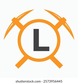 Initial Letter L Mining Logo Combine With Pickaxe Symbol Vector Template