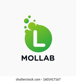 initial Letter L with molecule element. Lab, liquid, atom Design concept. Design Vector with Dots and Bubbles. perfect for technology, digital, software, network and science brand. - vector