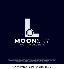 Initial Letter L with Moon Logo Design. White Shape Circle. Usable for Business and Branding Logos