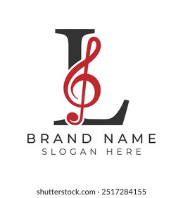 Lettre initiale L avec note musicale Icône de style. Conception du logo Alphabet L Music