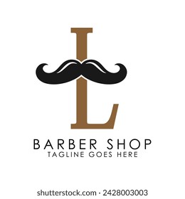 Letra inicial L Bigote Logo Design. Alfabeto L Icono de la peluquería