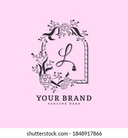 Initial letter L with natural logo vector concept element, letter L logo with floral ornament. Minimalist design logo.