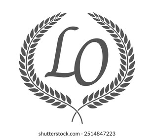 Initial letter L and O, LO monogram logo design with laurel wreath. Luxury calligraphy font.