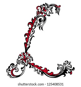 Initial letter L on a white background. Abstract vector floral pattern