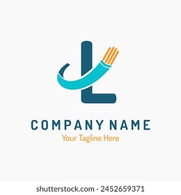 Letra inicial L con fibra óptica, alambre eléctrico para la idea del logotipo del negocio de la Tecnología. Conexión, Telecomunicación, Vector del logotipo de reparación del proveedor de cableado