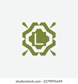 Initial letter L ornamental simple tribal pattern frame natural logo