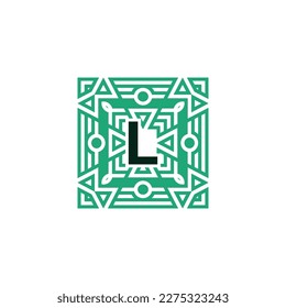 Initial letter L ornamental square patteern frame logo
