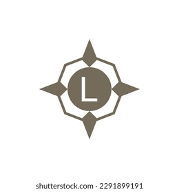 Letra inicial L logotipo de brújula de dirección de viento ornamental
