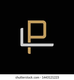 Initial letter L and P, LP, PL, overlapping interlock logo, monogram line art style, silver gold on black background