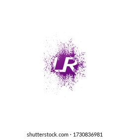 Initial  Letter L and R, LR Logo Icon Abstract  Ink Spaltter. Purple  splash  with hidden letter logo icon vector design concept